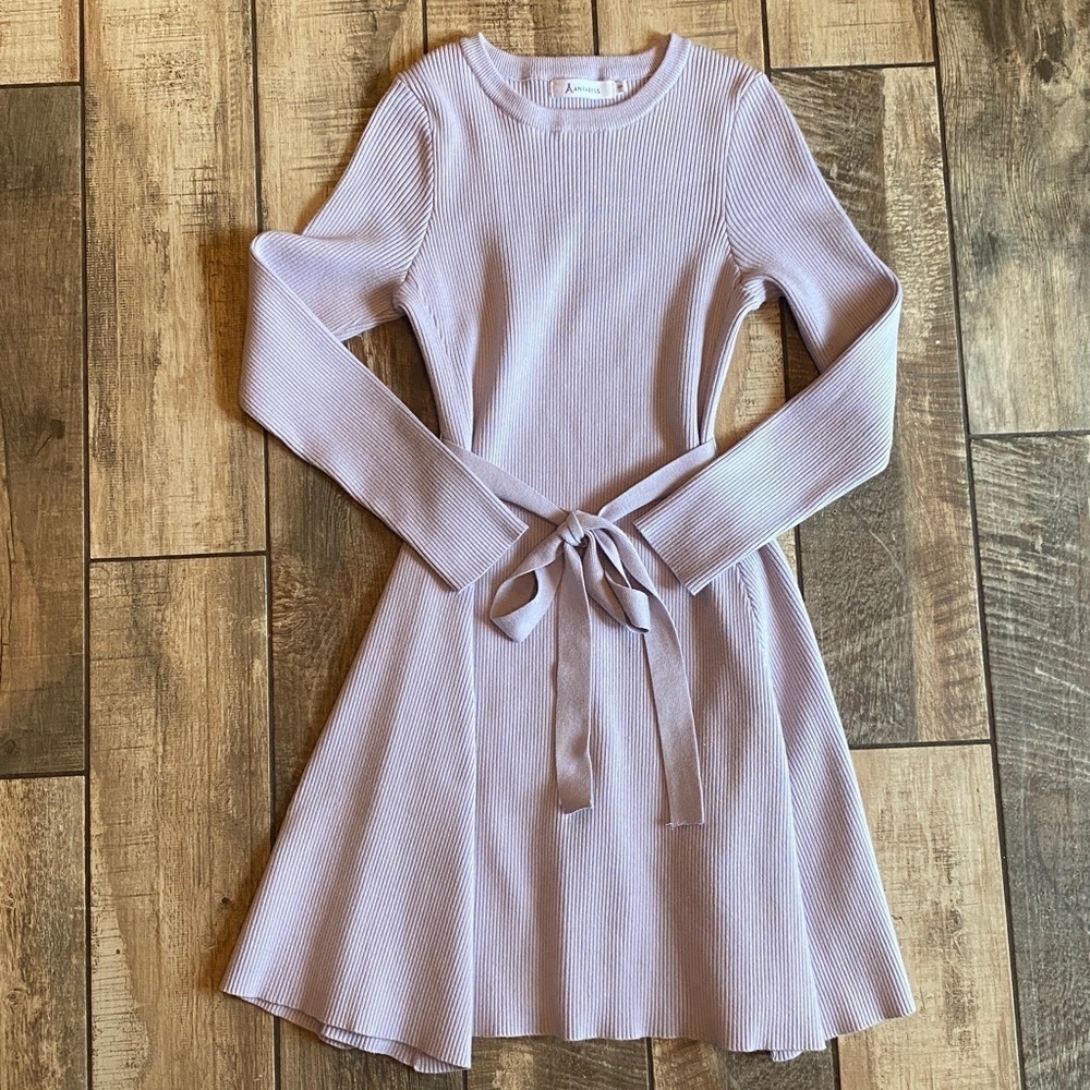 ANRABESS Women's Fall Crewneck Long Sleeve Dress with Tie Features